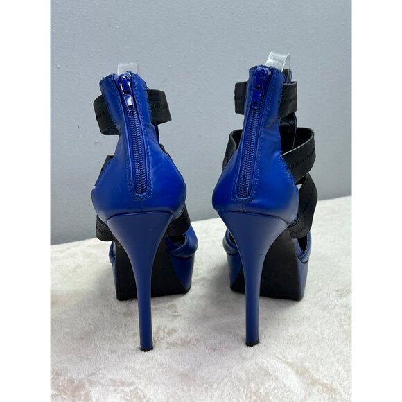 Charlotte Russe Leslie Platform Heels 8 Spike Cage Blue Black Vegan Strappy Peep - Picture 4 of 8